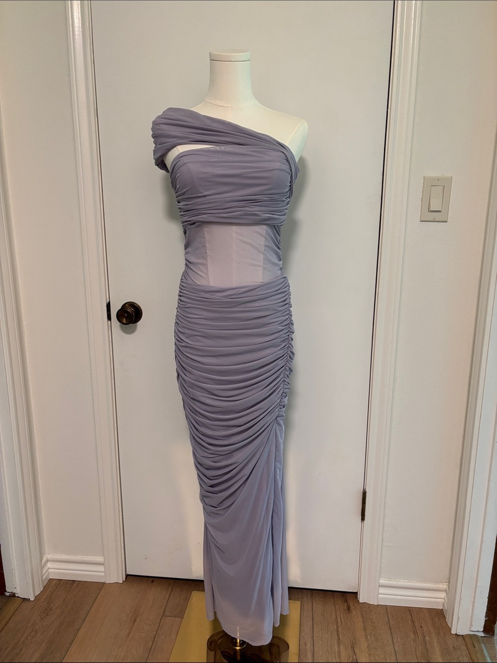 One-Shoulder Lavender Ruched Evening Dress